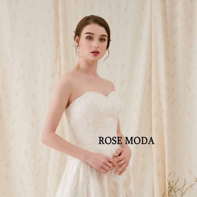 Розовое платье кружевное без бретелек цвета шампанского|a line wedding dress|chantilly lace