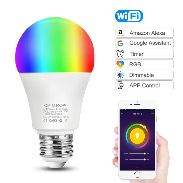 Интеллектуальная беспроводная(Wi-Fi) светильник лампа 9 Вт 10 Вт 12 Вт E27 A60 RGB волшебная лампа светильник Wake Up светильник Совместимость дома прихожей светильник ing 220V - Испускаемый цвет: 9W wifi smart bulb