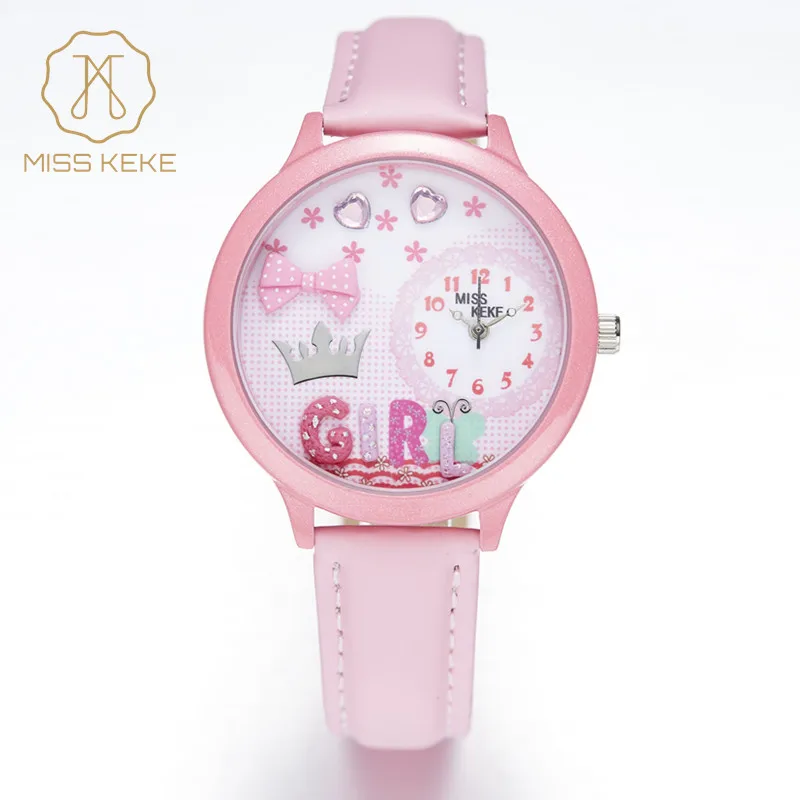 MISS KEKE 3D глина милые розовые Кристальные мини мировые часы с бантом Relogio Feminino