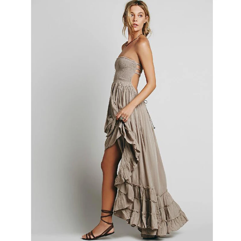 Богемное летнее черное платье макси без бретелек с открытой спиной|maxi dress|beach