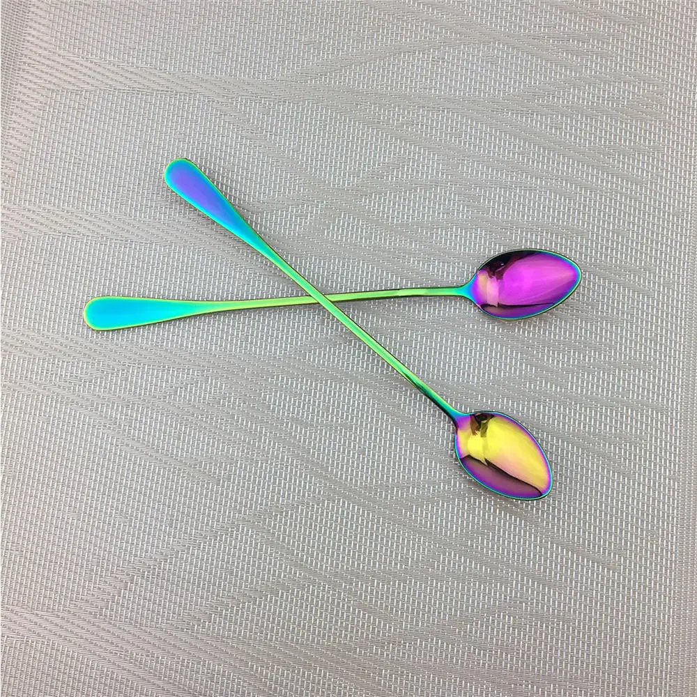 Juice Coffee Stirring Cutlery Set Colorful Rainbow Teaspoon Dinnerware Ice Cream Long Handle Scoop Tableware Kitchen Tools | Дом и сад