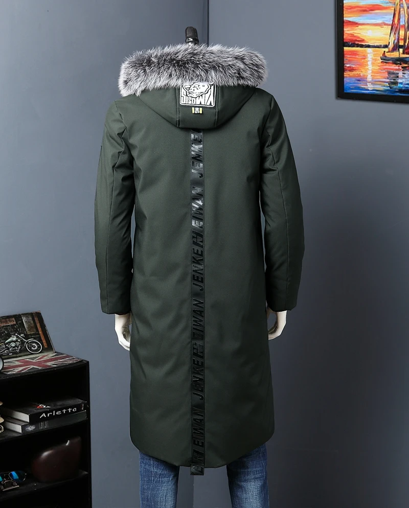 Ветрозащитный X Long пуховик для мужчин белая пуховая куртка на молнии с меховым