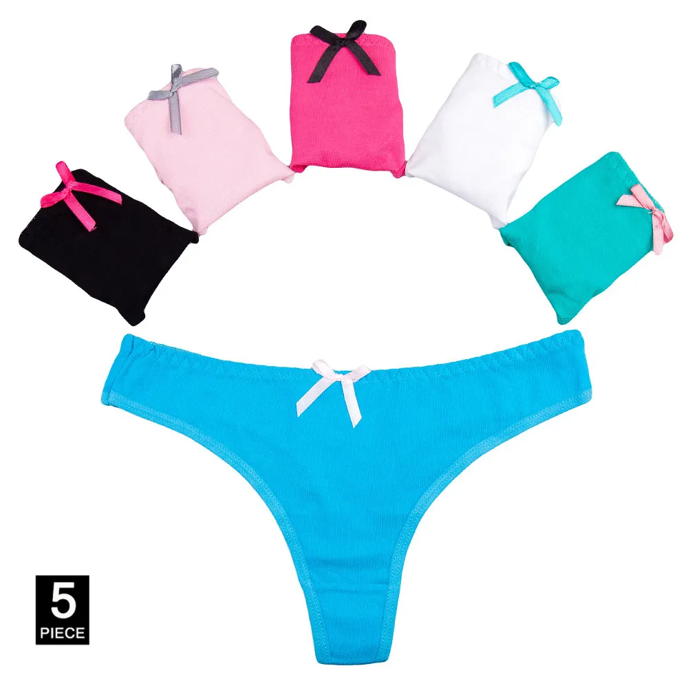 Multicolor-5 pcs FUNCILAC Для женщин сексуальные стринги хлопок стринги дамы трусики T-back трусы лук трусы нижнее белье для Для женщин белье 5 шт./лот - Цвет: Multicolor-5 pcs