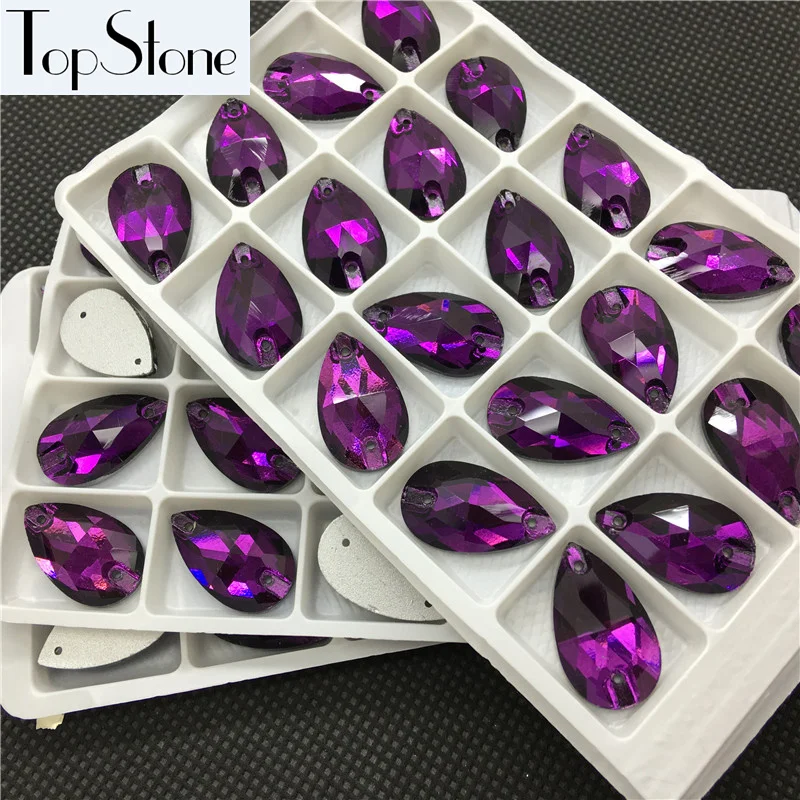 purple velvet Color Teardrop Glass Sew On Stone Flatback 2Holes 11x18mm 13x22mm 17x28mm 7x12mm Droplet Sewing jewelry Beads | Украшения и