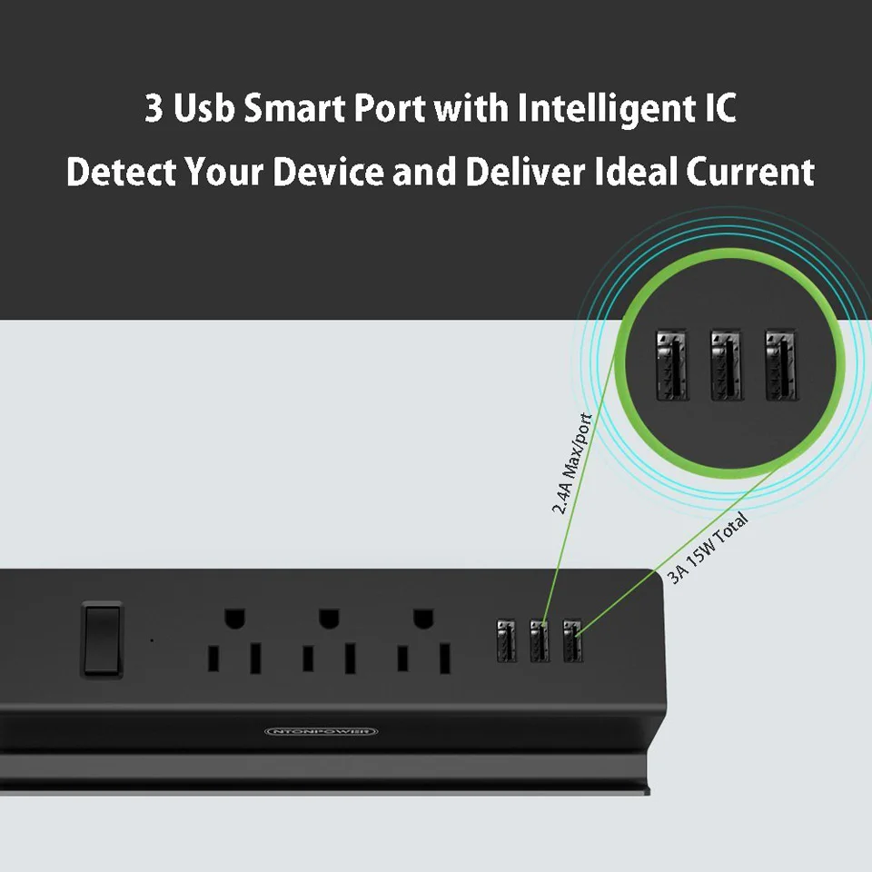 NTON power MSP USB удлинитель с вилкой США 15а переключатель перегрузки энергосберегающий 3 AC 3 usb порт для зарядки с держателем для телефона