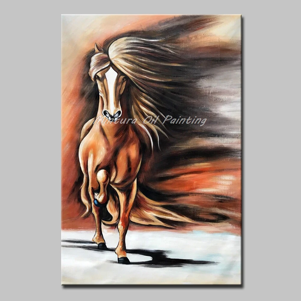 

Mintura Oil paintings on Canvas Handmade Animal Picture Handsome and Strong Horses Paintings for Living Room Wall Art No Framed