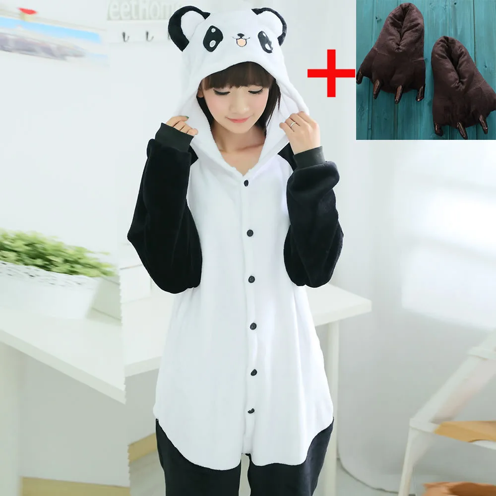 Пижама с пандой; комбинезон для взрослых; Пижама с животными; Детский комбинезон для сна; костюм для детей; Пижама с пандой кигуруми с тапочками - Цвет: Panda with shoes