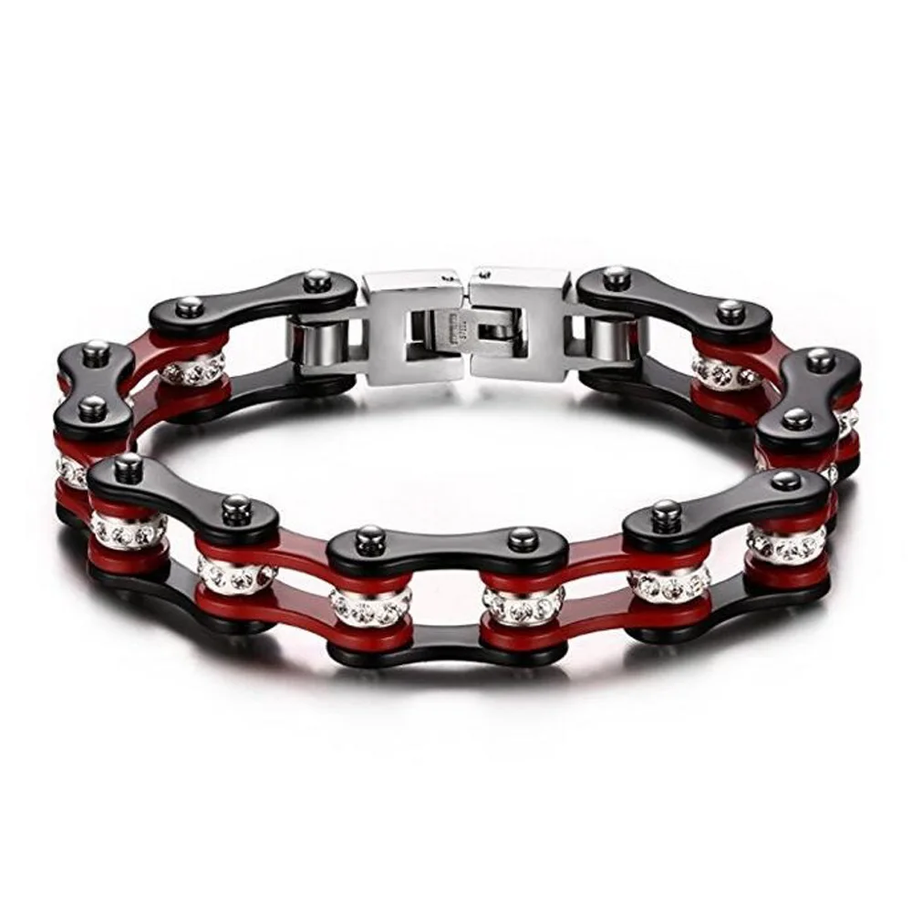 Байкерский браслет из нержавеющей стали с белыми фианитами 10 мм|bracelet stainless