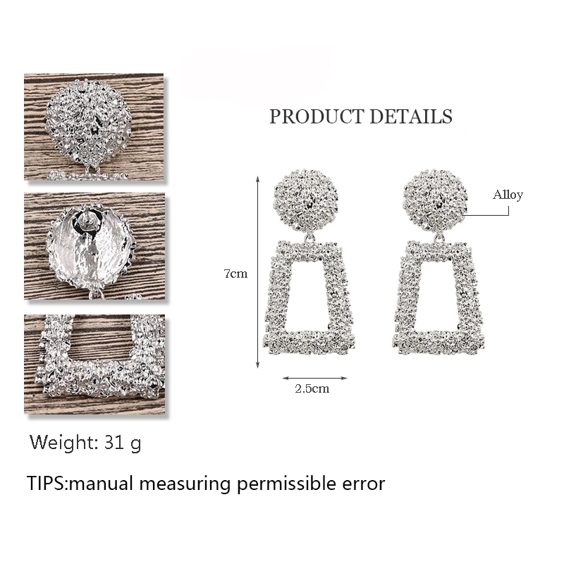 STRATHSPEY Geometry Metal Hammered Statement Earrings For Women Big Pendant Black Drop Earring Fashion Jewelry Wholesale | Украшения и