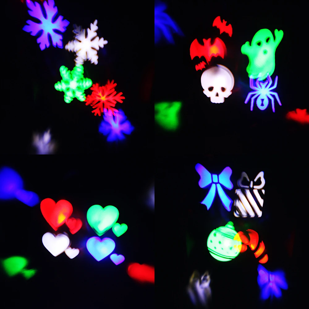 3W 4 Patterns Christmas Laser Projector Snowflake/Heart RGB LED Stage Light for Holiday Xmas Party Halloween Decoration Lights | Лампы и