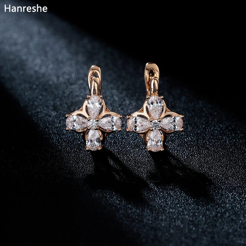 HANRESHE, синие серьги из прозрачного камня, медные серьги-гвоздики, заполненные розовым золотом, женские круглые серьги, модный подарок для ювелирных изделий
