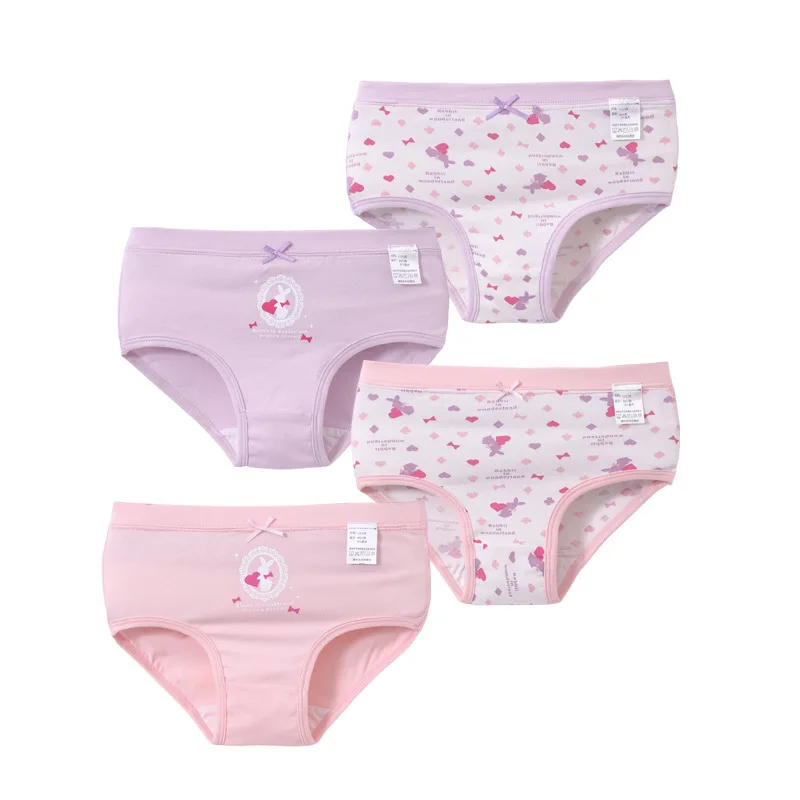 4pcs briefs Нижнее белье для девочек; розовые шорты с кроликом; трусики принцессы; хлопковое детское нижнее белье для девочек; детские дышащие трусы; милая детская одежда - Цвет: 4pcs briefs