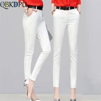 white 95 cotton pencil pants women office lady fashion stretch skinny mid waist capris 2022 spring ankle length work suit pants