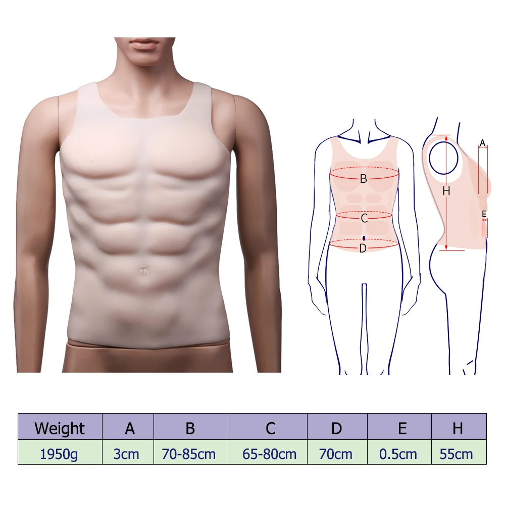 

1950g Hunk Мужские Силиконовые мышцы для косплея мышц искусственных мышц груди толщиной 3,5 см