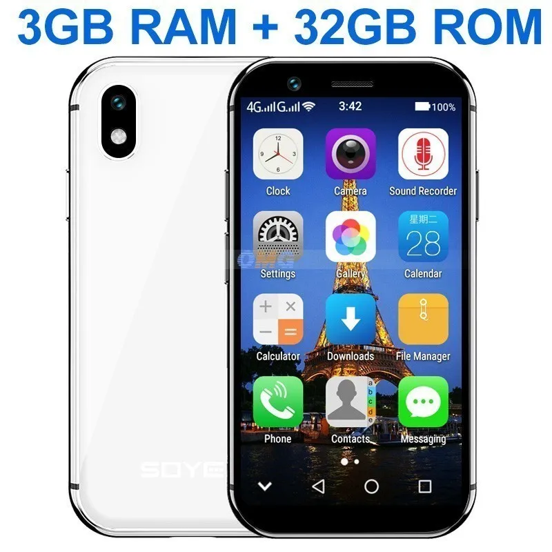 White 32GB ROM SOYES XS 3," маленький Маленький разблокированный Супер Мини android смартфон android 6,0 4G мобильный телефон MTK6737 четырехъядерный смартфон - Цвет: White 32GB ROM
