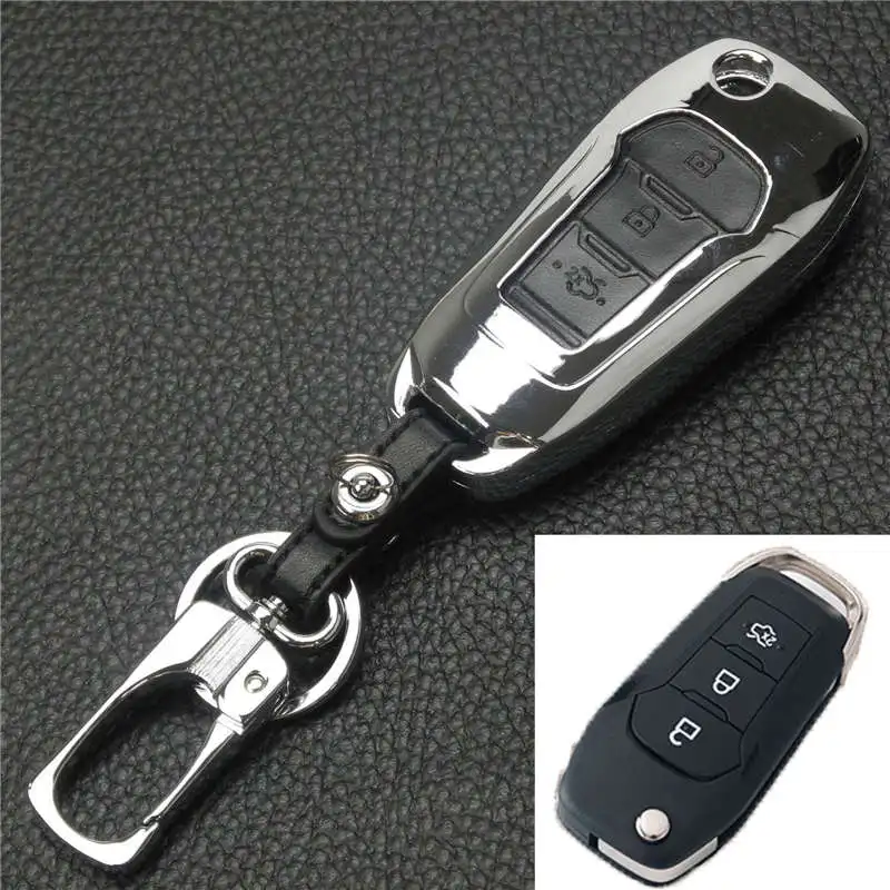 Jingyuqin Флип складной чехол дистанционного ключа для Ford Focus Mondeo Mustang Explorer 3 кнопки брелок цинковый кожаный чехол - Название цвета: Black