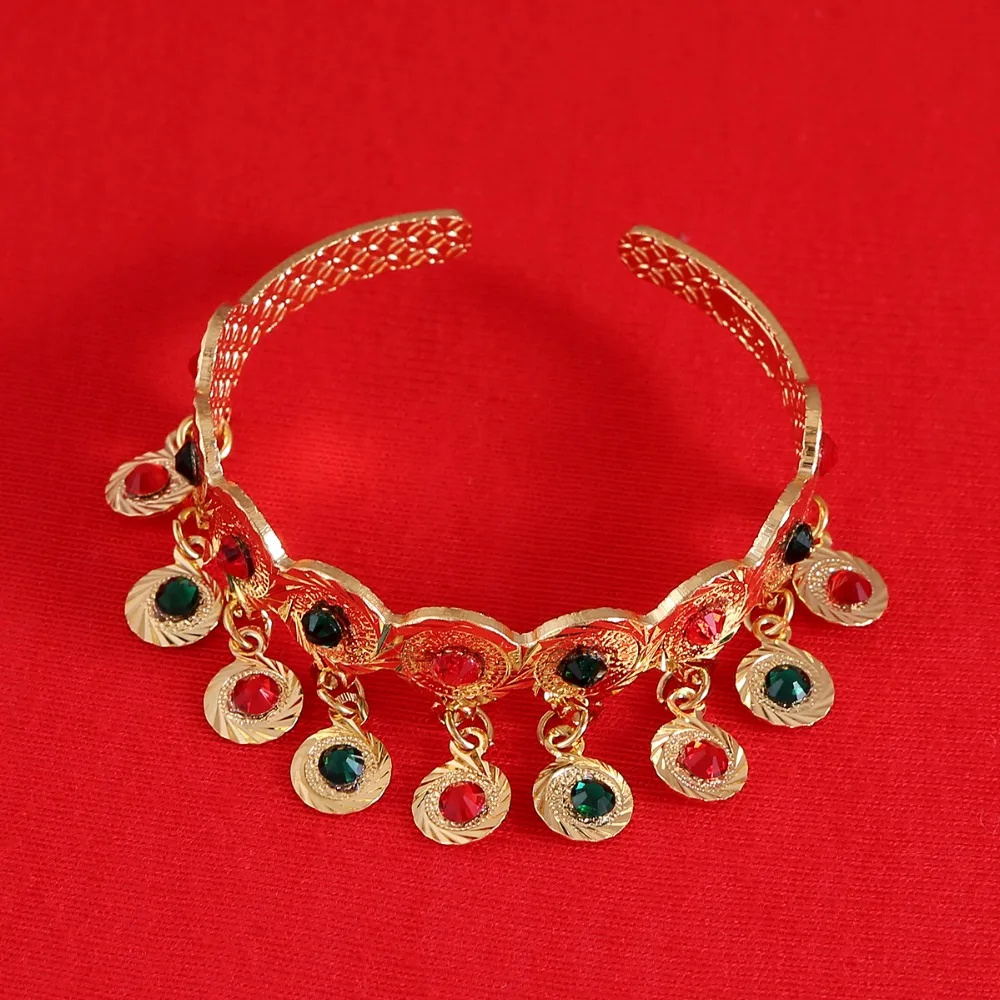 Cubic Zirconia Baby Bracelet Gold Color Bangle For Kids Jewelry With Red Blue Stone | Украшения и аксессуары
