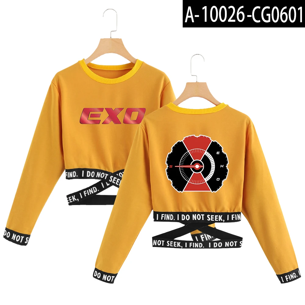 Exo Tempo Толстовка Весенняя Kpop Harajuku укороченный топ Женская одежда корейская уличная одежда женские модные топы с длинным рукавом - Цвет: Yellow