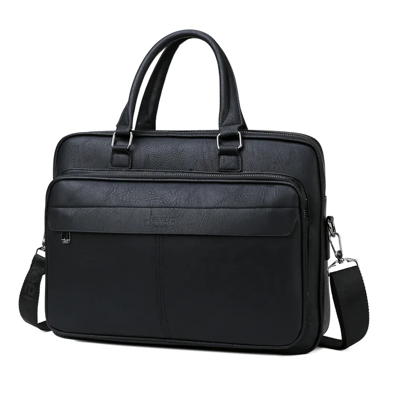 8115-3 Black JEEP BULUO, известный бренд, мужской портфель, сумка, высокое качество, для бизнеса, офиса, работы, кожа, сумки на плечо, дорожная сумка, 14 дюймов, для ноутбука - Цвет: 8115-3 Black