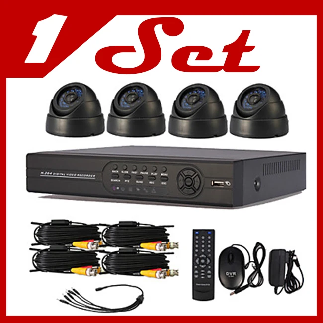 1 Set 4pcs/lot 6mm CMOS Dome Indoor Camera + 4 Channel H.264 DVR Kit Cable USB Mouse | Безопасность и защита