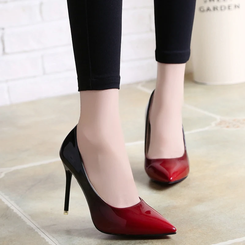 

Shadow Women Shoes Pointed Toe Pumps Patent Leather Dress Wine Red 10CM High Heels Boat Shoes Wedding Shoes Zapatos Mujer 34-42
