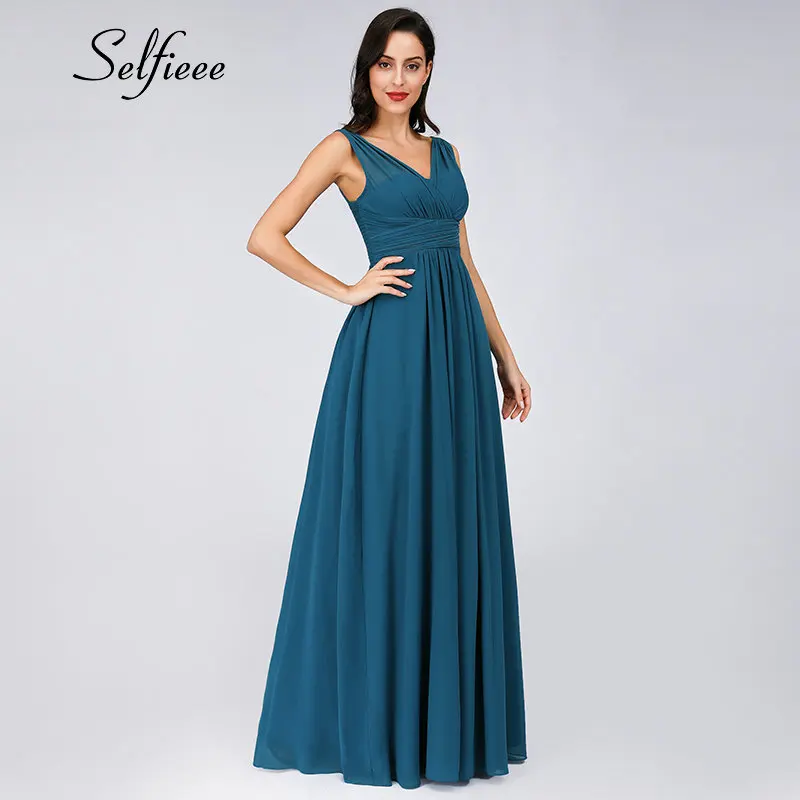 Бирюзовое длинное вечерние платье 2019 элегантное ТРАПЕЦИЕВИДНОЕ ПЛАТЬЕ С v