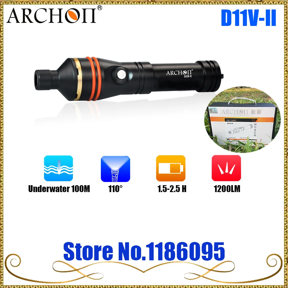 Free Shipping ARCHON D11V II/ D11V-II/W17VII 100M Underwater Snorkeling Diving Light Flashlight Torch Max 1200 lumens