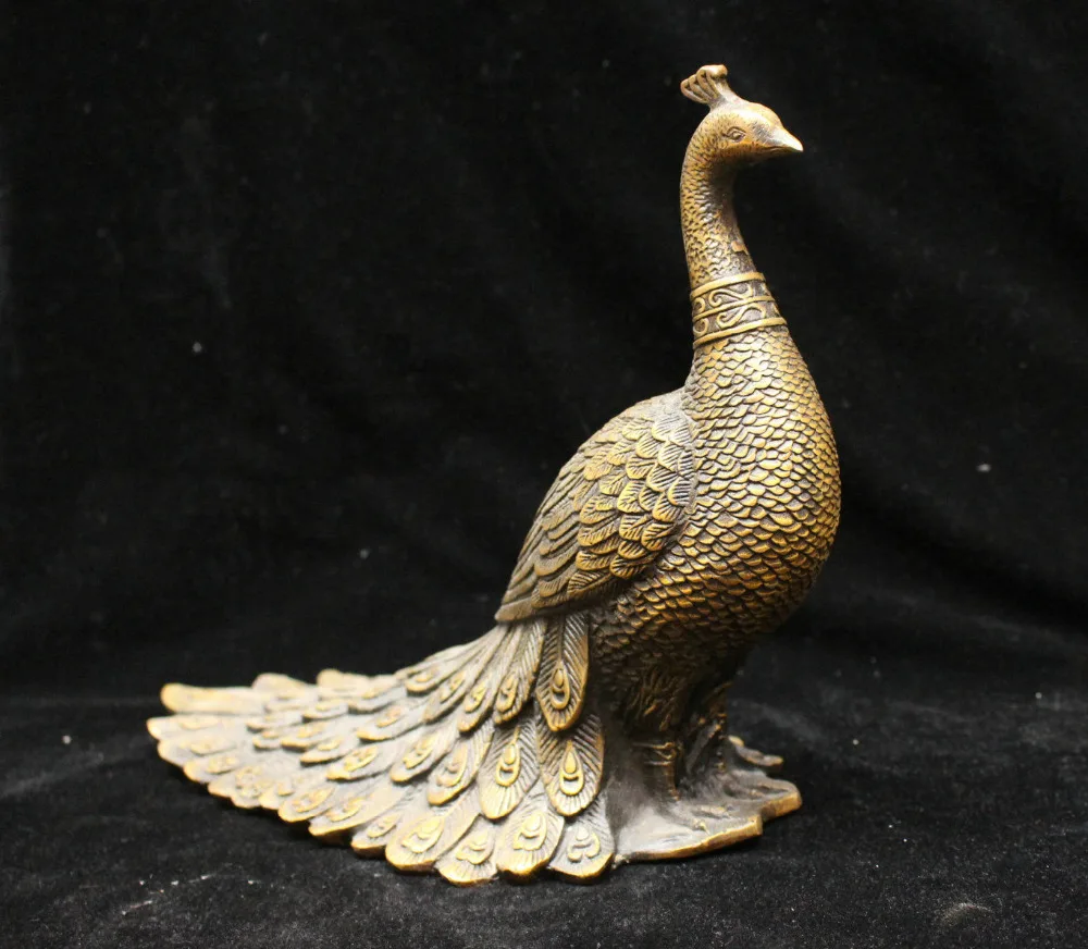 Китайская народная бронзовая латунь Красивая благородная статуя павлина