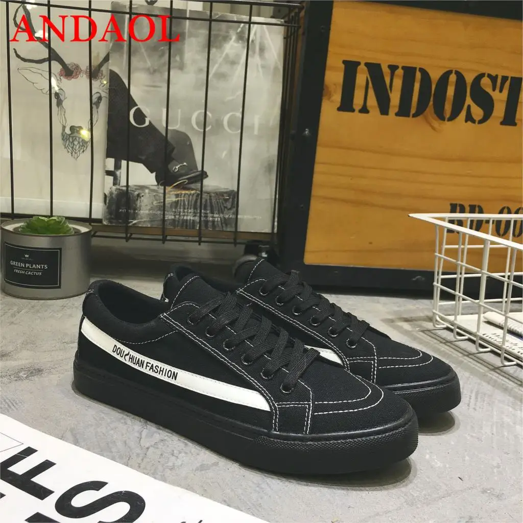 

ANDAOL Classic Mens Canvas Shoes Summer Fashionable Youth Sneakers Breathable Walking Casual Shoes Campus Student Lace Up Flats