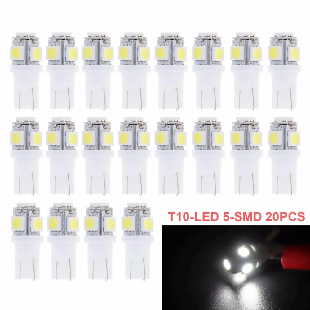 

20Pcs T10 Side Wedge 5-SMD 5050 Car LED Light Bulb 2825 501 192 158 W5W 194 168 Super White 6000K Auto Light Lamp