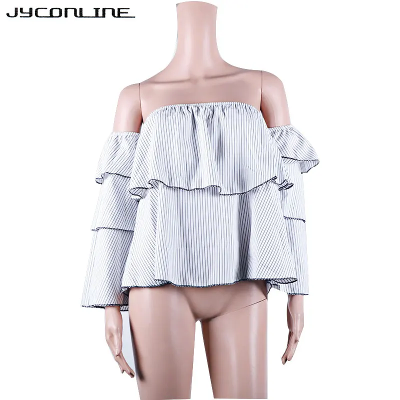 Женские топы JYConline с открытыми плечами полосатая блузка рубашка Женская