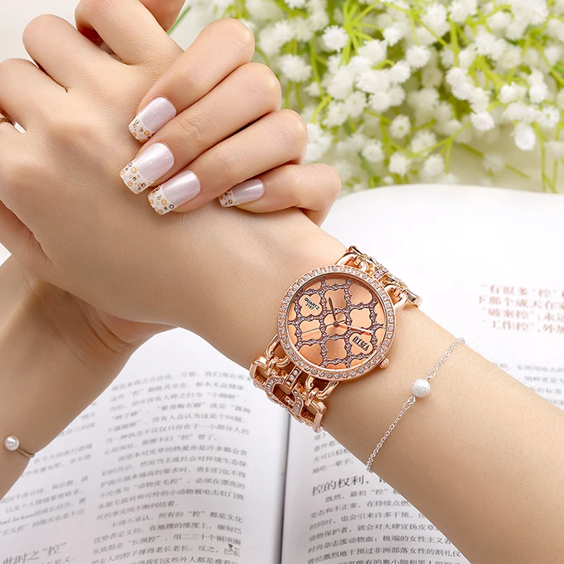 

Luxury O.T.SEA Brand Rose Gold Bracelet Watches Women Ladies Crystal Dress Quartz Wristwatches Relogio Feminino 2157