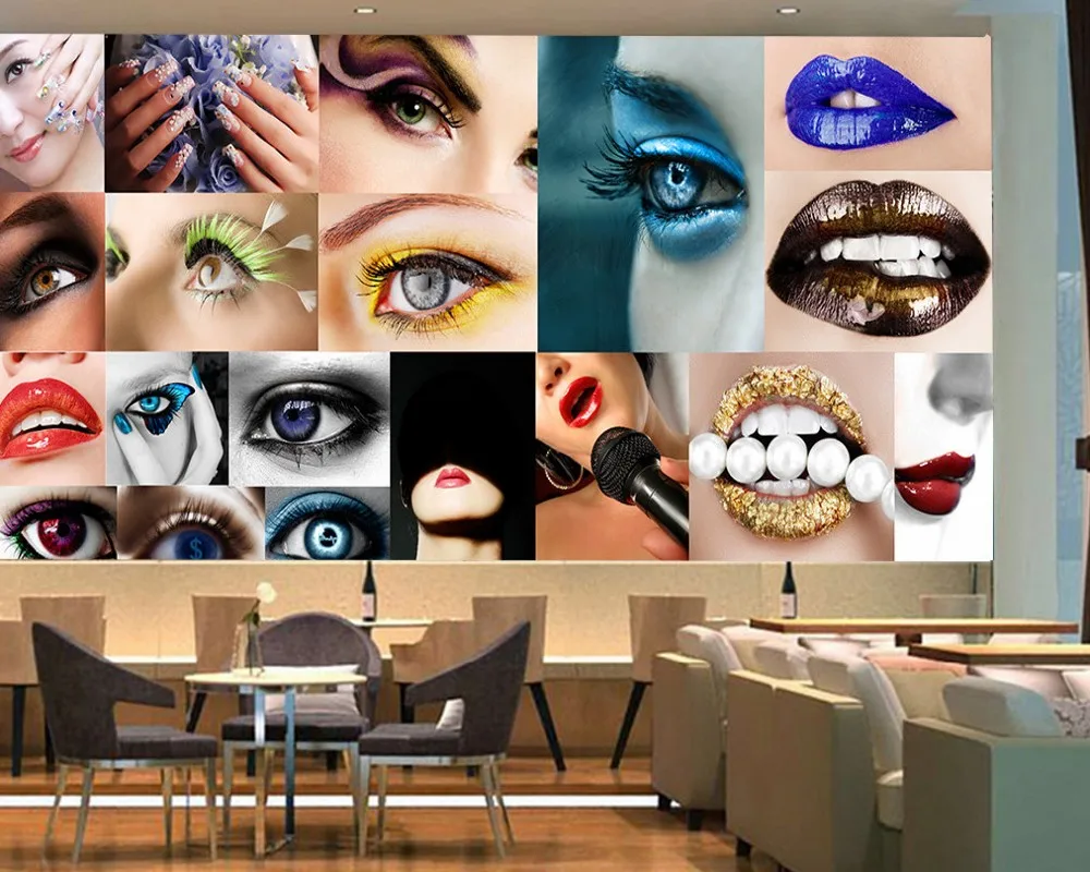 

Free Shipping Sexy Beauty Shop Background Wallpaper Makeup Shop Decoration Mural Custom 3D Nail Shop Decoration Wallpaper