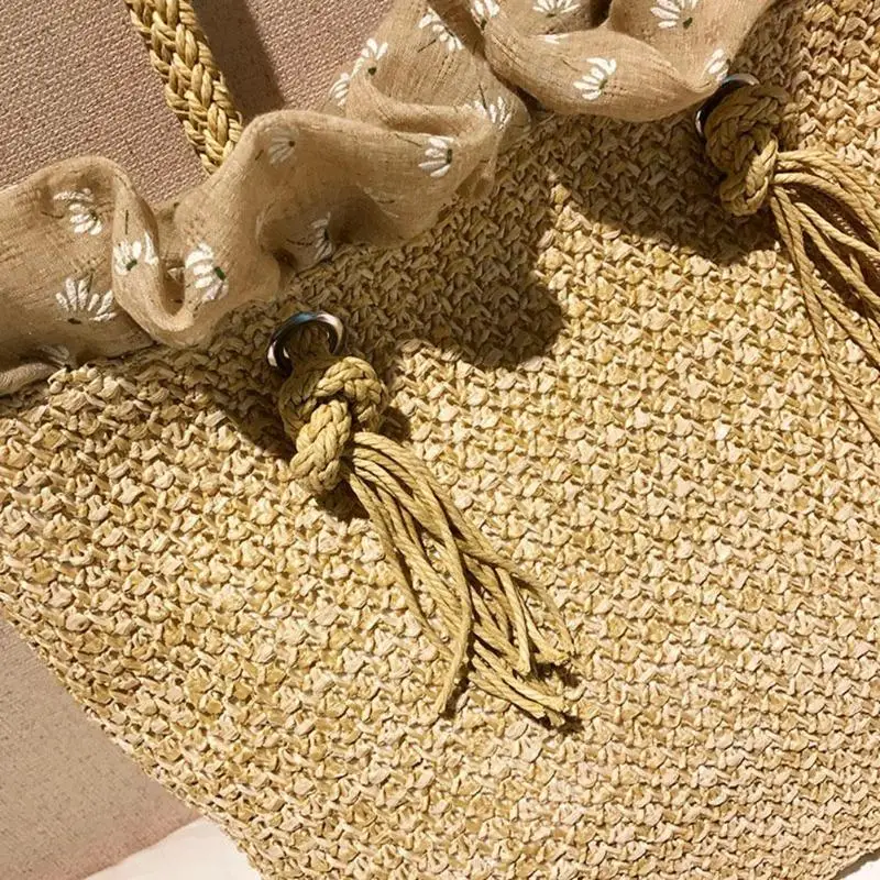Retro Summer Women Durable Weave Big Beach Bag Shoulder Casual Rattan Straw Bags Bohemia Style Travel Totes Bag(Beige) | Багаж и сумки