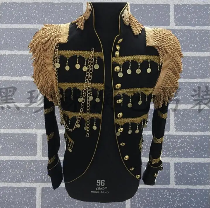 

Мужские костюмы эполета с кисточками мужские костюмы для сцены Терно для певиц Мужской Блейзер танцевальная одежда куртка платье в Звездном стиле