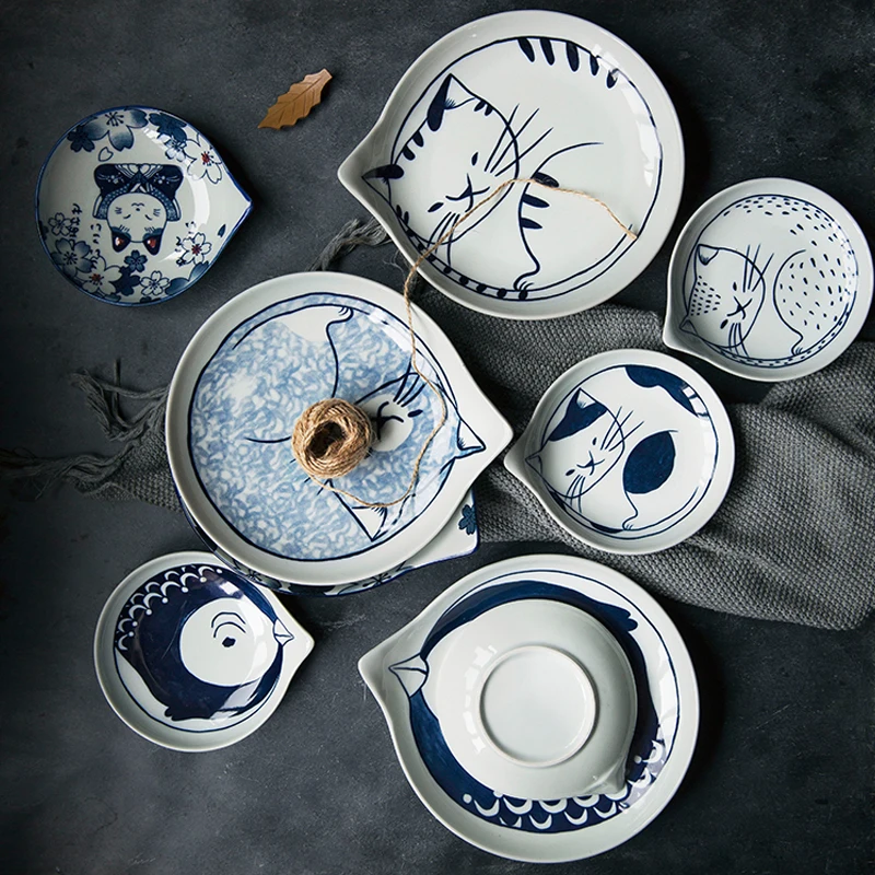 

Creative Japanese cartoon dinner plate cute cat ceramic plate restaurant home kicthenware cold dish dessert sauce dish