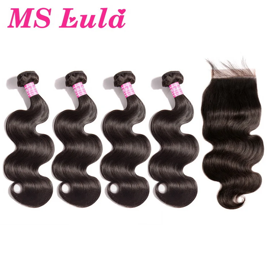 Ms Lula волосы 4 пучка бразильские объемные волнистые плетения с 6x6 синтетическое