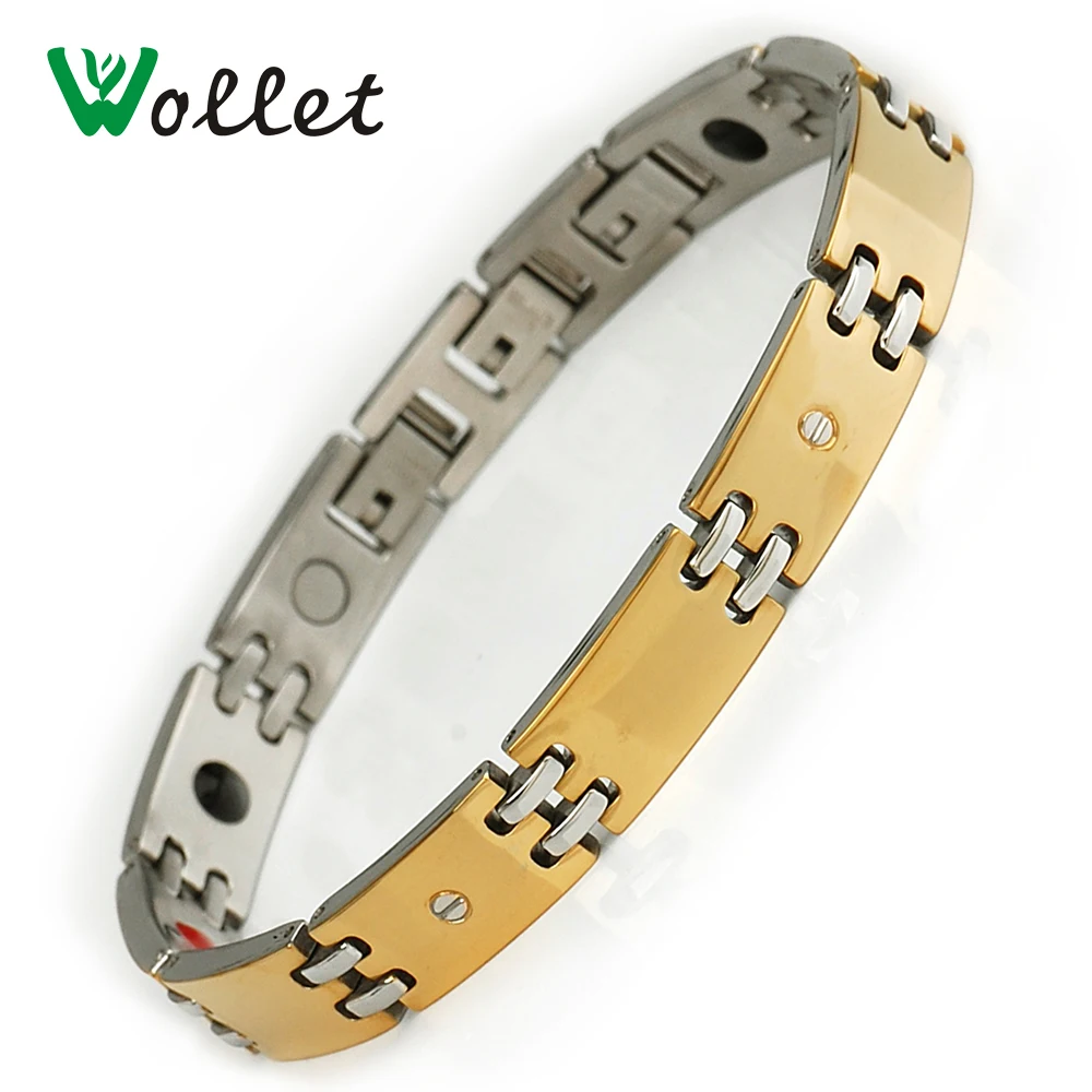 

Wollet Jewelry Magnetic Gold Color Energy Stainless Steel Bracelet Bangle For Women Germanium Infrared Tourmaline Negative ion