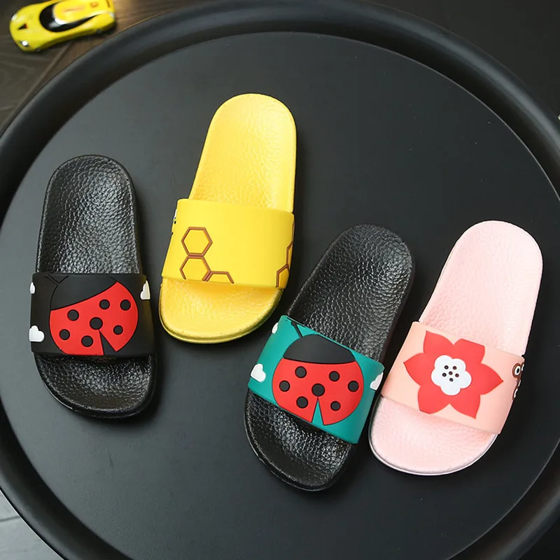 Kids Slippers For Girls Cartoon Ladybugs Beach Flip Flops Boys Soft Pvc Shoes Cute Insect Slippers Children Summer Flat Slides