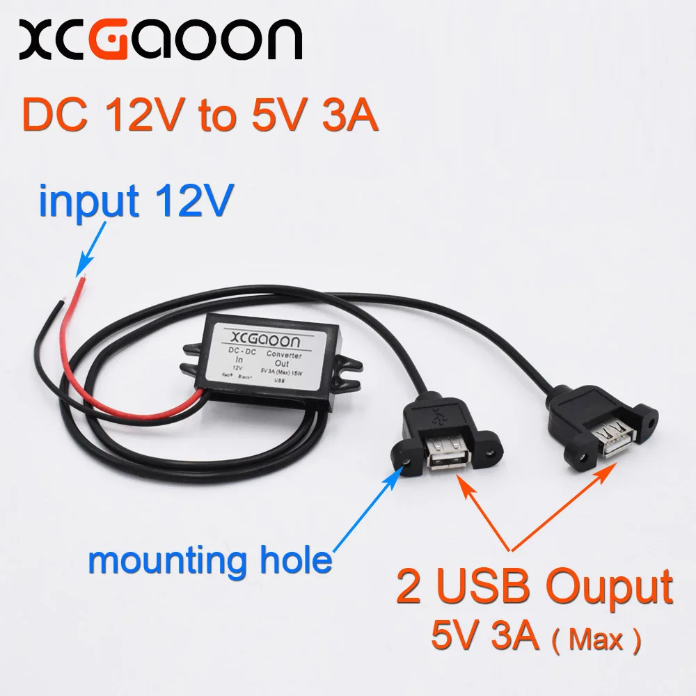 XCGaoon двойной 2 USB DC автомобильный преобразователь модуль кабель с монтажным