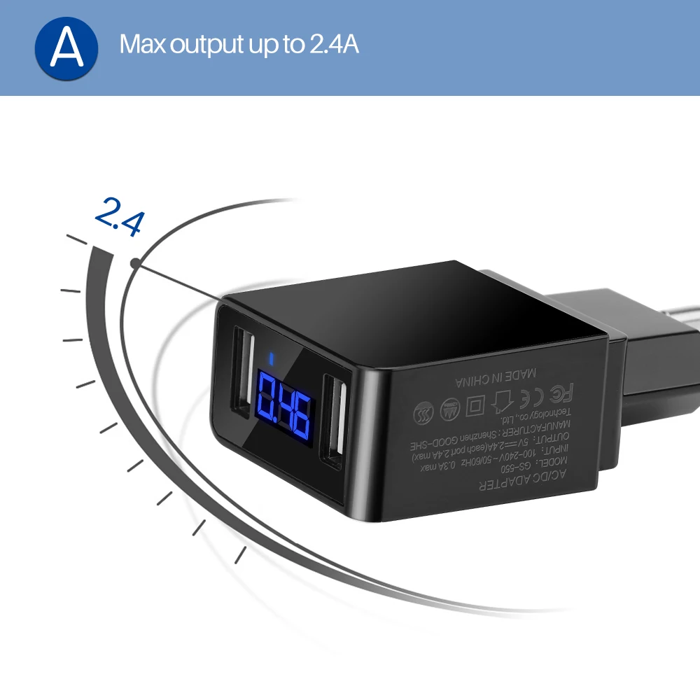Зарядное устройство POWSTRO с цифровым экраном и 2 USB портами 5 В 4 А|Зарядные