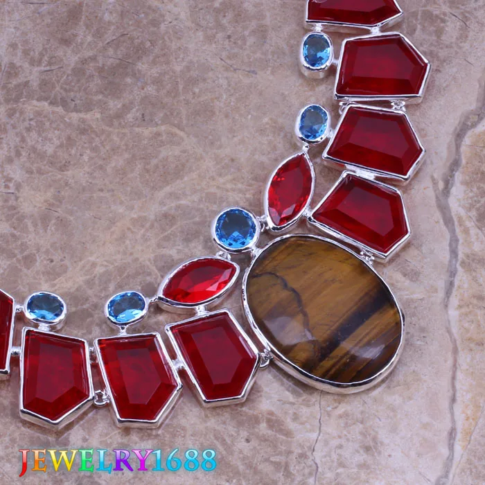 Ярко-коричневое ожерелье из натурального камня с фотопокрытием L521 | Украшения и