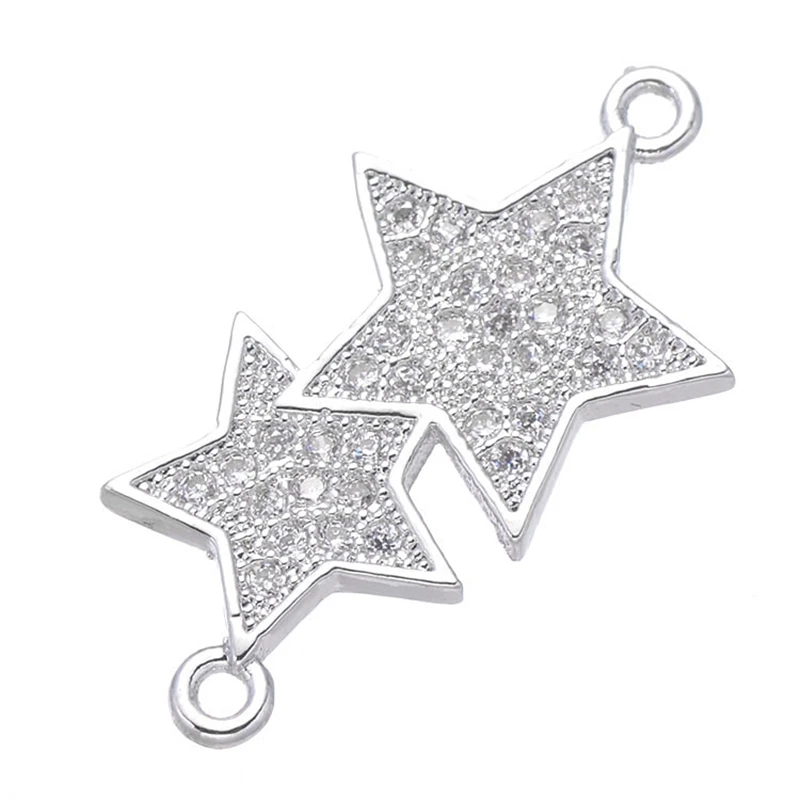 White Gold Juya DIY аксессуары для изготовления ювелирных изделий микро Pave циркон цветок звезда подвески-соединители для браслетов серьги аппаратный материал - Цвет: White Gold