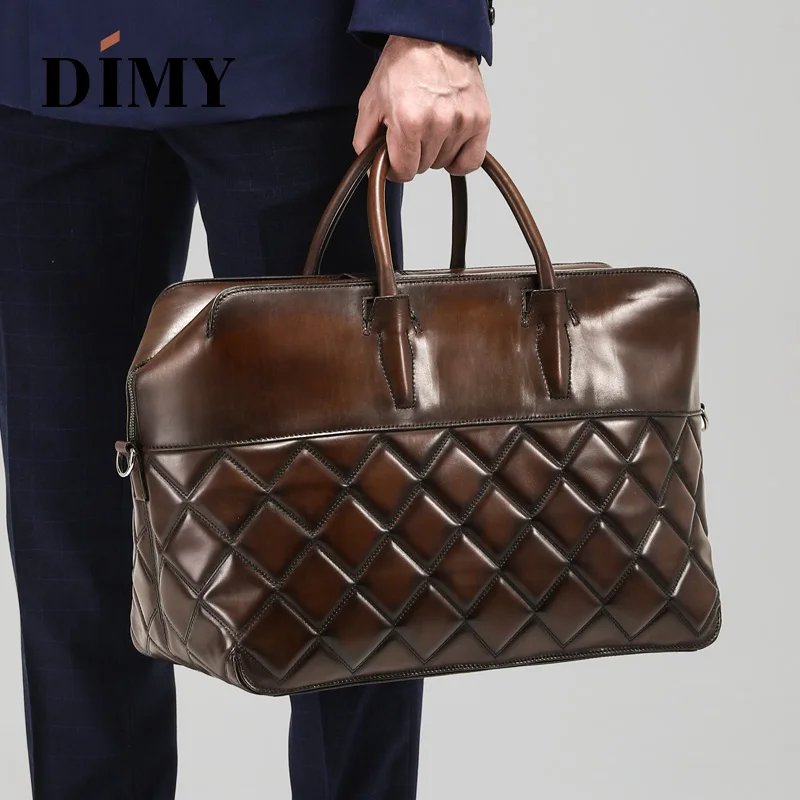 

DIMY Hand Patina Dutch calfskin Mens Briefcase Genuine Leather Fashion travel Bag Handbag Male Business Tote Bags Laptop 15 Zip