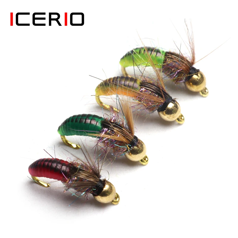 ICERIO 8 шт. #12 латунная шариковая головка быстро тонет Nymph Scud жучок червь мухи форель