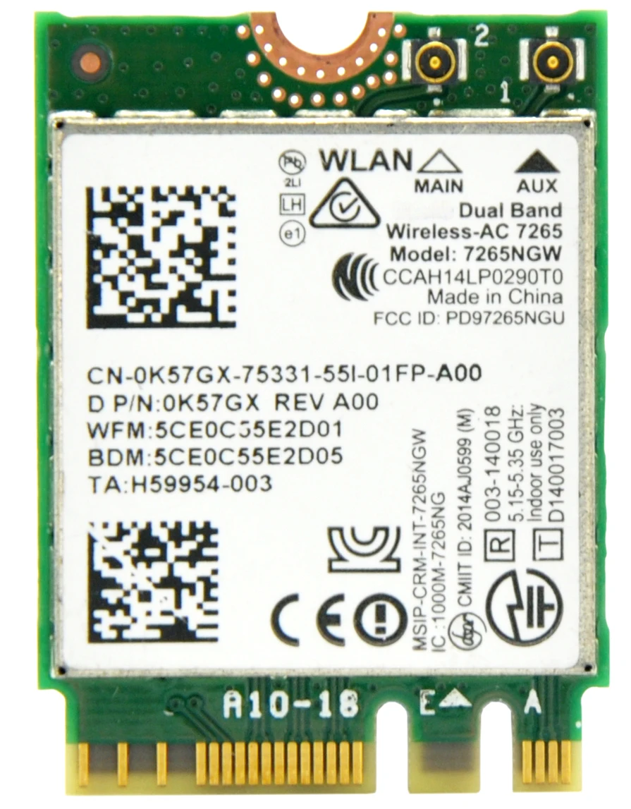 Оригинальный беспроводной адаптер AC7265 867 Мбит/с 802.11ac M2 NGFF Mini PCI E WiFi + Bluetooth 4 0 для Intel