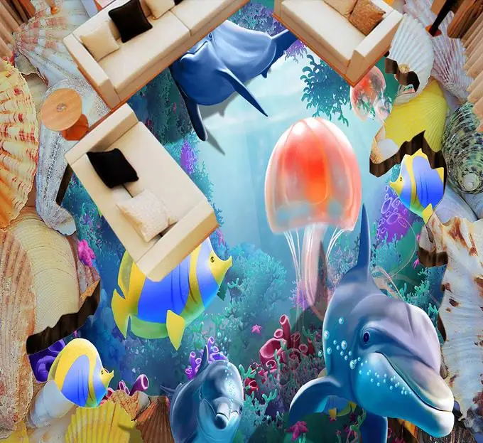 Дизайнерское виниловое 3d напольное покрытие Настенная бумага морская рыба