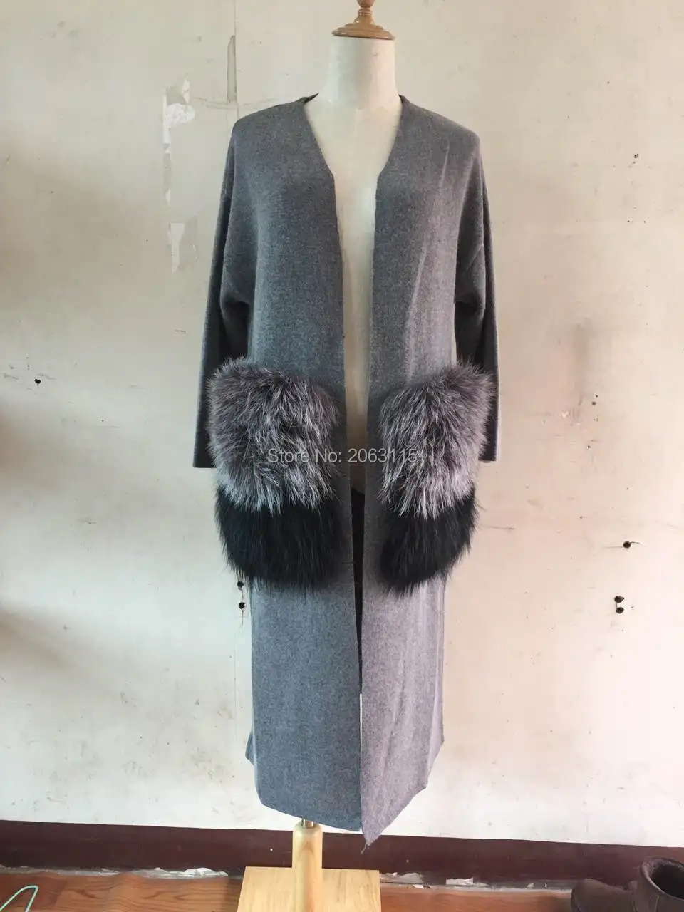 Новая зимняя шуба из норкового кашемира длинная серебристого лисьего меха с