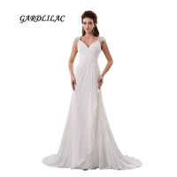 2019 new white beach wedding dresses 2019 chiffon plus size bridal gown off shoulder backless appliques long prom gown