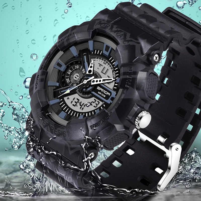 SANDA G Style спортивные часы мужские цифровые с двойным дисплеем Водонепроницаемые